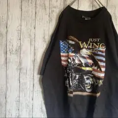 【USED】バイク 半袖 Tシャツ プリント USA イーグル ブラック XXL
