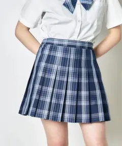 ネイビー系チェック柄プリーツスカート