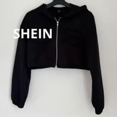 SHEIN クロップド丈 ジップアップパーカー 블랙