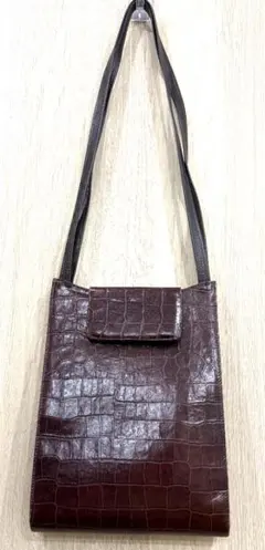 レザー ショルダーバッグ　クロコダイル調　ブラウン系