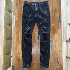 mnmlミニマルダメージ加工デニムパンツ30インチスソサイドzip LA