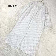 シャツワンピース　長袖シャツ　リネン混　ストライプ　【M】　シンプル 2642