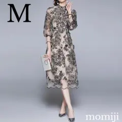 M 新品 結婚式 ベージュ ロングドレス 大きいサイズ ワンピース 長袖