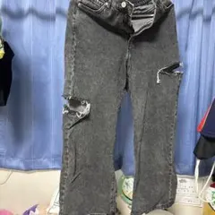 レディース ダメージデニムパンツ ブラックのサムネイル