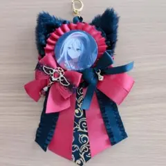 痛ロゼット ねこみみ 缶バッジ ブラック レッド