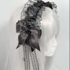 ヘアアクセ カチューシャ ヘッドドレス ブラック ゴスロリ 地雷系 レースリボン