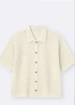 GU 透かし編みニットシャツ　アイボリー　S