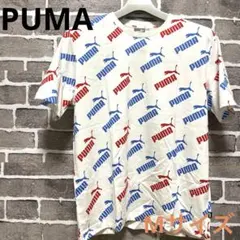 PUMA プーマ　Tシャツ　白×赤×青　トリコロール　PUMAロゴ総柄