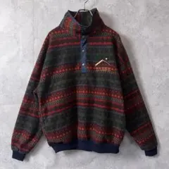 90s 総柄 スナップT プルオーバー ネイティブ柄L刺繍ロゴ 古着 アメカジ