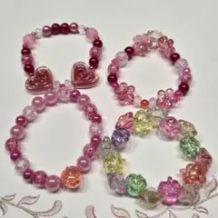 カラフル ビーズブレスレット 赤系