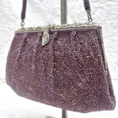 シ*コ様 希少品✨総ビーズ　ハンドバッグ　刺繍ビーズ　パープル　シルバー　花柄