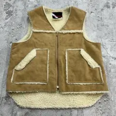 ケ*ン様 USA製　ムートン　スエード　トップス　ボアベスト　古着　ライトブラウ