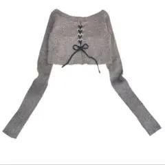 PAGEBOY ページボーイ　クロップドニット　レースアップ　リブ　グレー　F