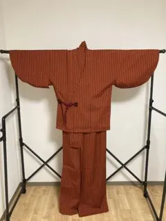 ☆ 着物 小紋 羽織 アンサンブル 縞模様 橙色系 レトロ アンティーク ☆のサムネイル