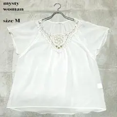 mysty woman レースブラウス M ホワイト シフォンフレア袖フェミニンのサムネイル