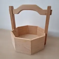 木製　かご　小物入れ　八角形バスケット　手桶　岡持ち　レトロ　　和雑貨