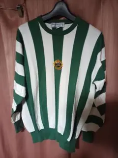 ヴィンテージ国産Burberrysバーバリー 緑白ストライプ ニット Y2K