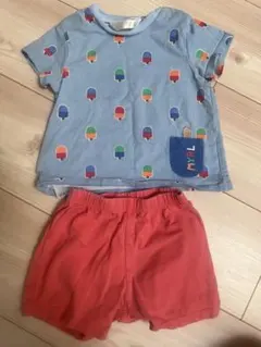 ミキハウス チエコサク 赤いTシャツとイエローショートパンツセット