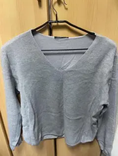aquagarage グレー Vネック長袖ニット