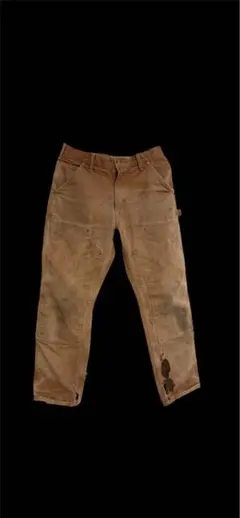 90s USA Carhartt ダブルニー B01 茶 刺繍タグ ボロ