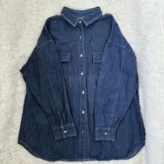 デニムシャツ 長袖 綿100％ 胸ポケット2つ フリーサイズ 羽織り レディース