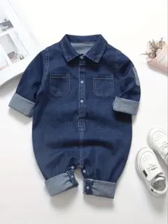 デニムロンパース 80-86 ベビー服 長袖 おしゃれ 男女兼用