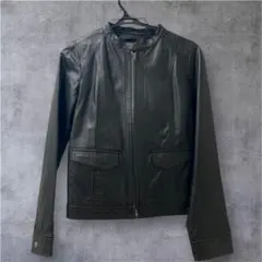 ブラックレザージャケット ノーカラー