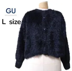 GU フェイクファー ノーカラージャケット ブラック L もこもこ