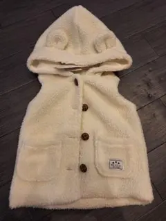フード付きベビー　キッズ　ベスト 100cm ホワイト　モコモコ