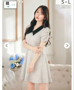 Dazzy 襟付きツイードラインストーン半袖Aラインミニドレス Sサイズ