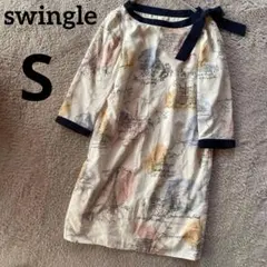 スウィングル　swingle ひざ丈ワンピース　白　S ヨーロッパプリントのサムネイル