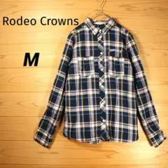 ロデオクラウンズ　フランネル　シャツ　チェック　長袖　ボタンダウン　 刺繍　M