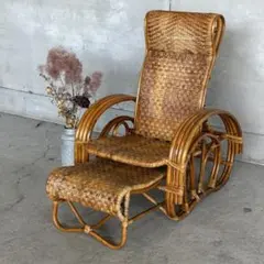 ꧁アジアンラタン꧂ ロッキングチェア オールド籐／寝椅子／リクライニング