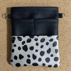 合皮　ラミネート　ナースポーチ　オーガナイザー　ダルメシアン柄　グレージュ