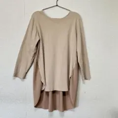 ベージュ 長袖カットソー プリーツデザイン F フリーサイズ