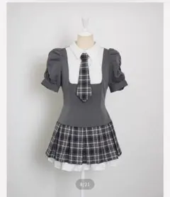 pium ピウム ネクタイ付きレイヤードミニワンピース さやぴ チャコール