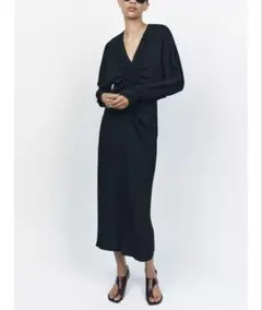 【新品・未使用】ZARA ドレープミディワンピース　S
