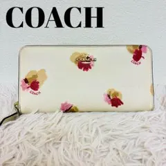 コーチ 長財布 花柄 ホワイト PVC ピンク