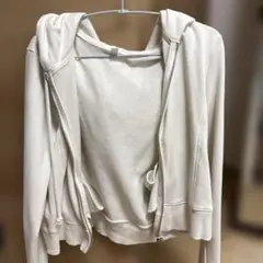 GU アイボリー フード付き フルジップパーカー