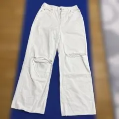 WEGOホワイト ワイドレッグデニム パンツM