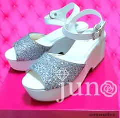 attagirl  グリッター 厚底 ウェッジ サンダル 白 シルバー