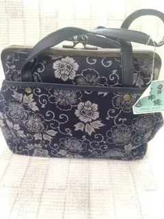 和風　藍染　木綿ハンドバッグ　花柄