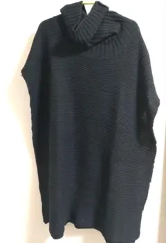 ベルト付タートルニットポンチョ