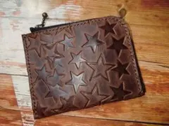 本革 星型押し オイルヌメ革 L字ウォレット コンパクト財布 No.262