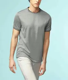 zG1639【M】UNIQLO Tシャツ リブネック 配色切替 半袖 トリム