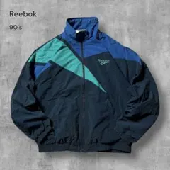 2563 古着90年代Reebokナイロンジャケット刺繍ロゴ好配色マルチカラーL