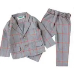 □120 新品 男の子スーツ セットアップ フォーマル ジャケット グレーチェッ