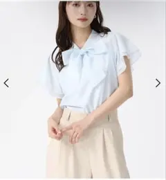 MISCHMASCH ボウタイシアーブラウス　ブルーのサムネイル