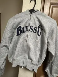 BlessU グレー ジップアップパーカー