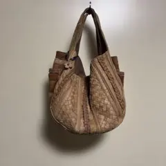 レザー 編み込み トートバッグ ブラウン